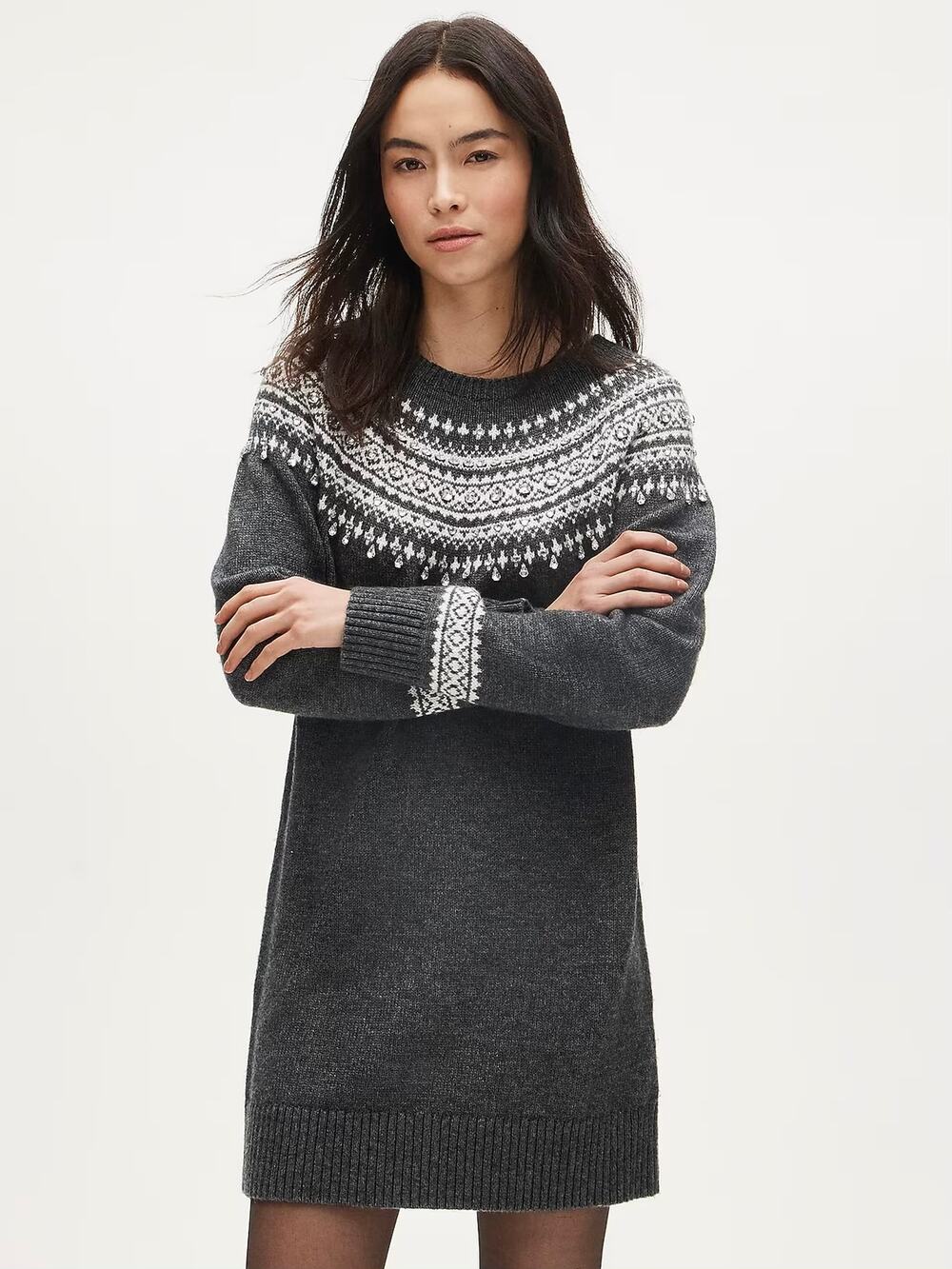 J.Crew Collection Gray Fair Isle Embellished Wool Blend Sweater Dress Sz.XL NWT